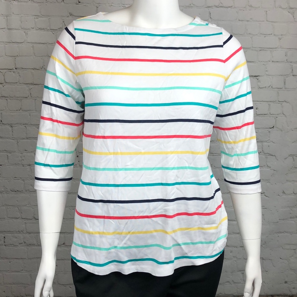 0X 2X 3X Charter Club Striped Cotton Top Plus Size - Picture 2 of 5